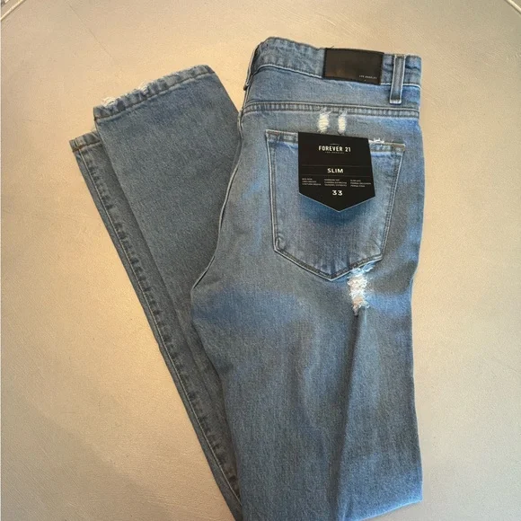 Forever 21 Slim Mid Rise Slim Leg Distressed Jeans - Picture 4 of 6